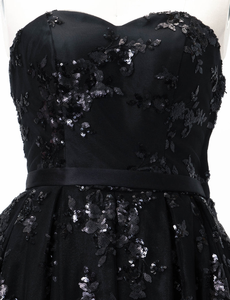 TWEED DRESS(ツイードドレス)のブラックロングドレス・チュール｜TB1784-1-BKのトルソー上半身正面画像です。