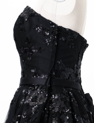 TWEED DRESS(ツイードドレス)のブラックロングドレス・チュール｜TB1784-1-BKのトルソー上半身側面画像です。