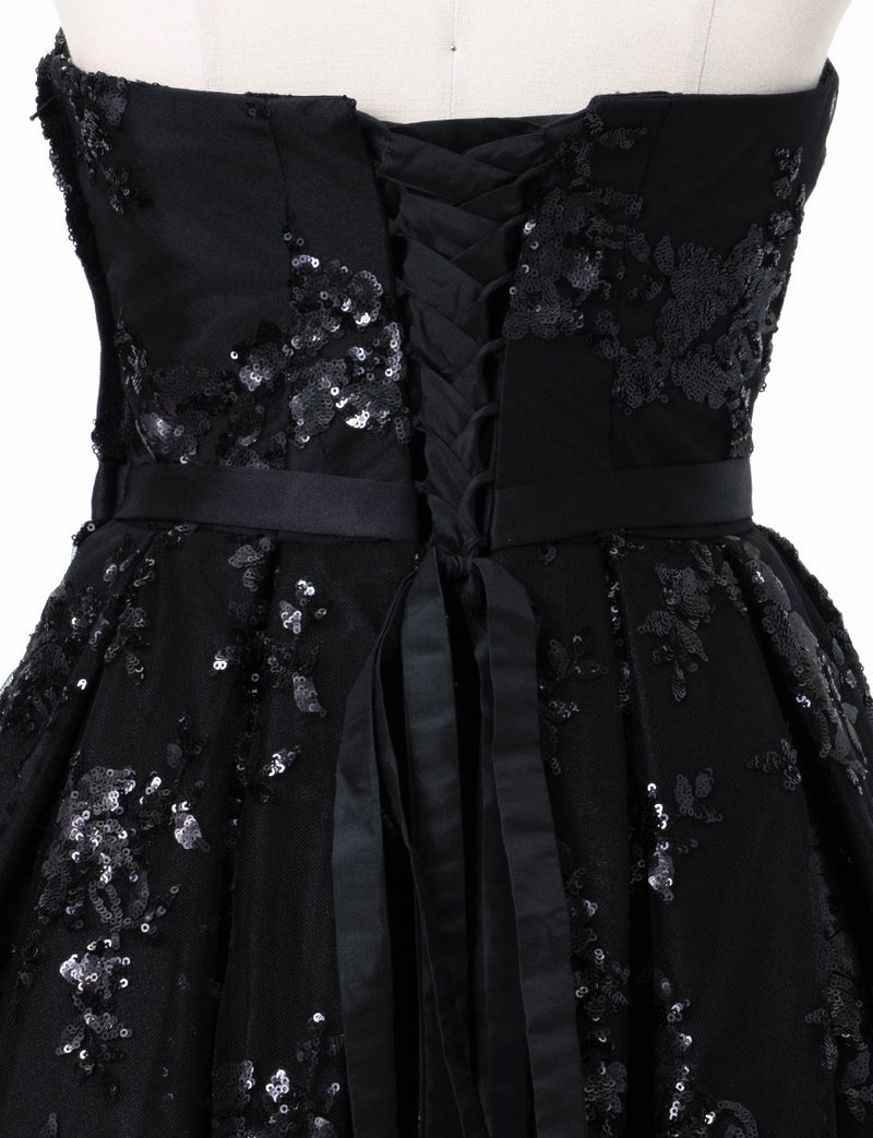 TWEED DRESS(ツイードドレス)のブラックロングドレス・チュール｜TB1784-1-BKのトルソー上半身背面画像です。