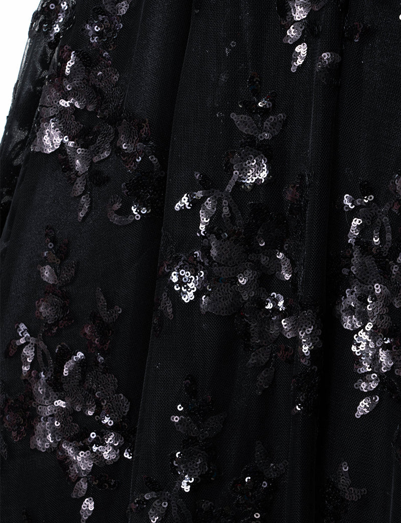 TWEED DRESS(ツイードドレス)のブラックロングドレス・チュール｜TB1784-1-BKのスカート生地拡大画像です。