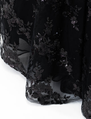 TWEED DRESS(ツイードドレス)のブラックロングドレス・チュール｜TB1784-1-BKのスカート裾拡大画像です。