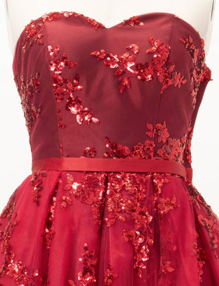 TWEED DRESS(ツイードドレス)のダークレッドロングドレス・チュール｜TB1784-1-DRDのトルソー上半身正面画像です。