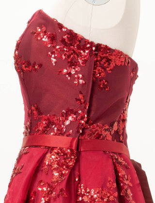 TWEED DRESS(ツイードドレス)のダークレッドロングドレス・チュール｜TB1784-1-DRDのトルソー上半身側面画像です。