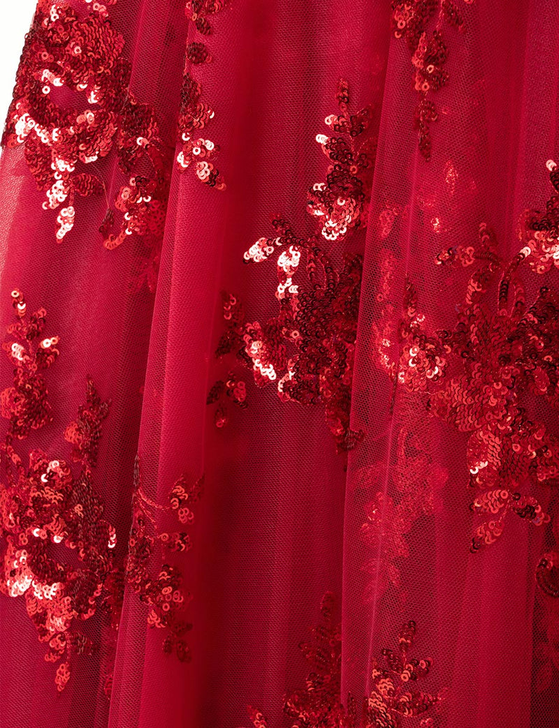 TWEED DRESS(ツイードドレス)のダークレッドロングドレス・チュール｜TB1784-1-DRDのスカート生地拡大画像です。
