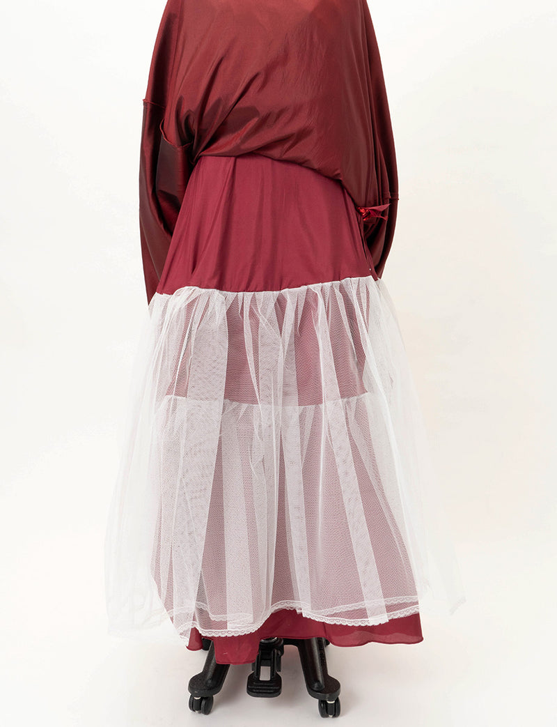 TWEED DRESS(ツイードドレス)のダークレッドロングドレス・チュール｜TB1784-1-DRDのスカートパニエ画像です。