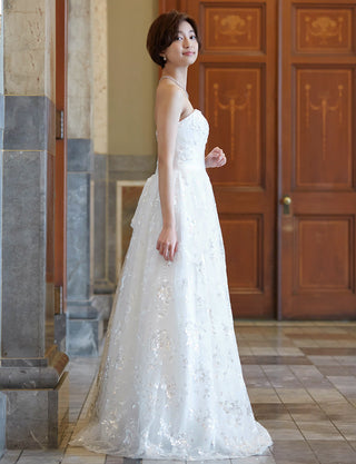 TWEED DRESS(ツイードドレス)のホワイトロングドレス・チュール｜TB1784-1-WTの全身側面画像です。