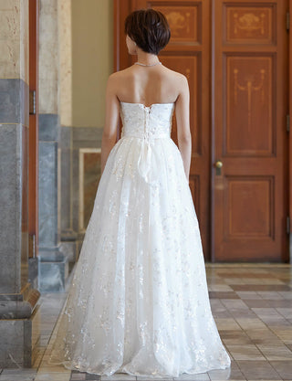 TWEED DRESS(ツイードドレス)のホワイトロングドレス・チュール｜TB1784-1-WTの全身背面画像です。