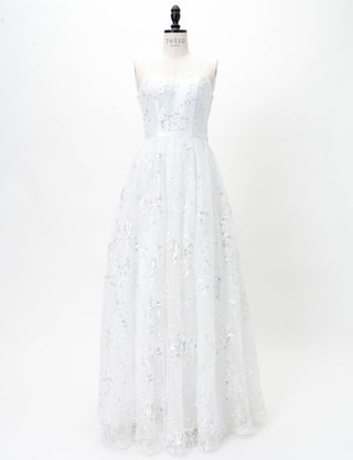 TWEED DRESS(ツイードドレス)のホワイトロングドレス・チュール｜TB1784-1-WTのトルソー全身正面画像です。