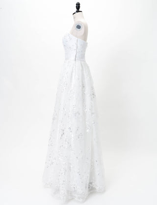TWEED DRESS(ツイードドレス)のホワイトロングドレス・チュール｜TB1784-1-WTのトルソー全身側面画像です。