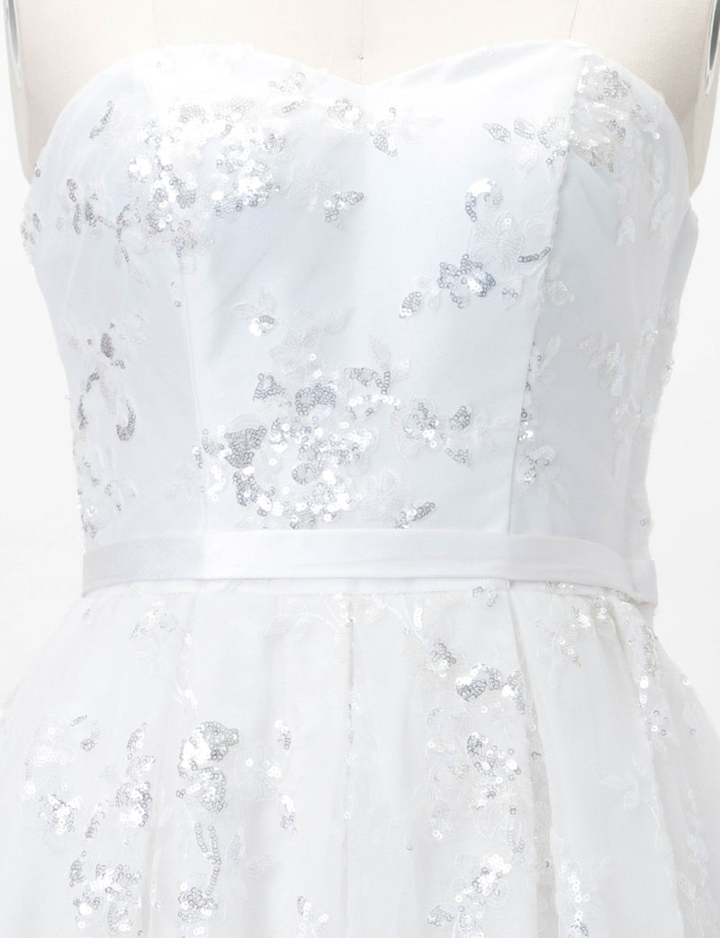 TWEED DRESS(ツイードドレス)のホワイトロングドレス・チュール｜TB1784-1-WTのトルソー上半身正面画像です。