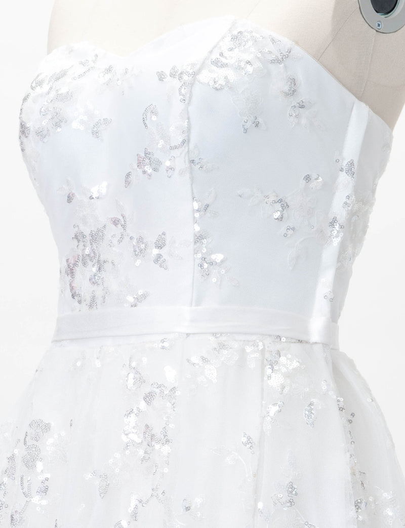 TWEED DRESS(ツイードドレス)のホワイトロングドレス・チュール｜TB1784-1-WTのトルソー上半身斜め画像です。