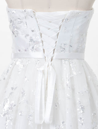 TWEED DRESS(ツイードドレス)のホワイトロングドレス・チュール｜TB1784-1-WTのトルソー上半身背面画像です。