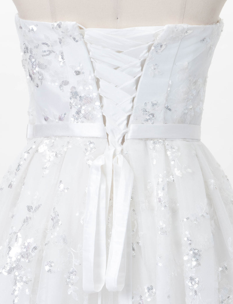 TWEED DRESS(ツイードドレス)のホワイトロングドレス・チュール｜TB1784-1-WTのトルソー上半身背面画像です。
