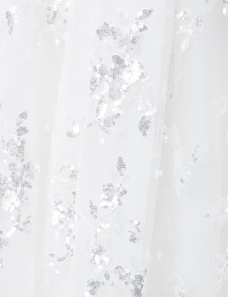 TWEED DRESS(ツイードドレス)のホワイトロングドレス・チュール｜TB1784-1-WTのスカート生地拡大画像です。
