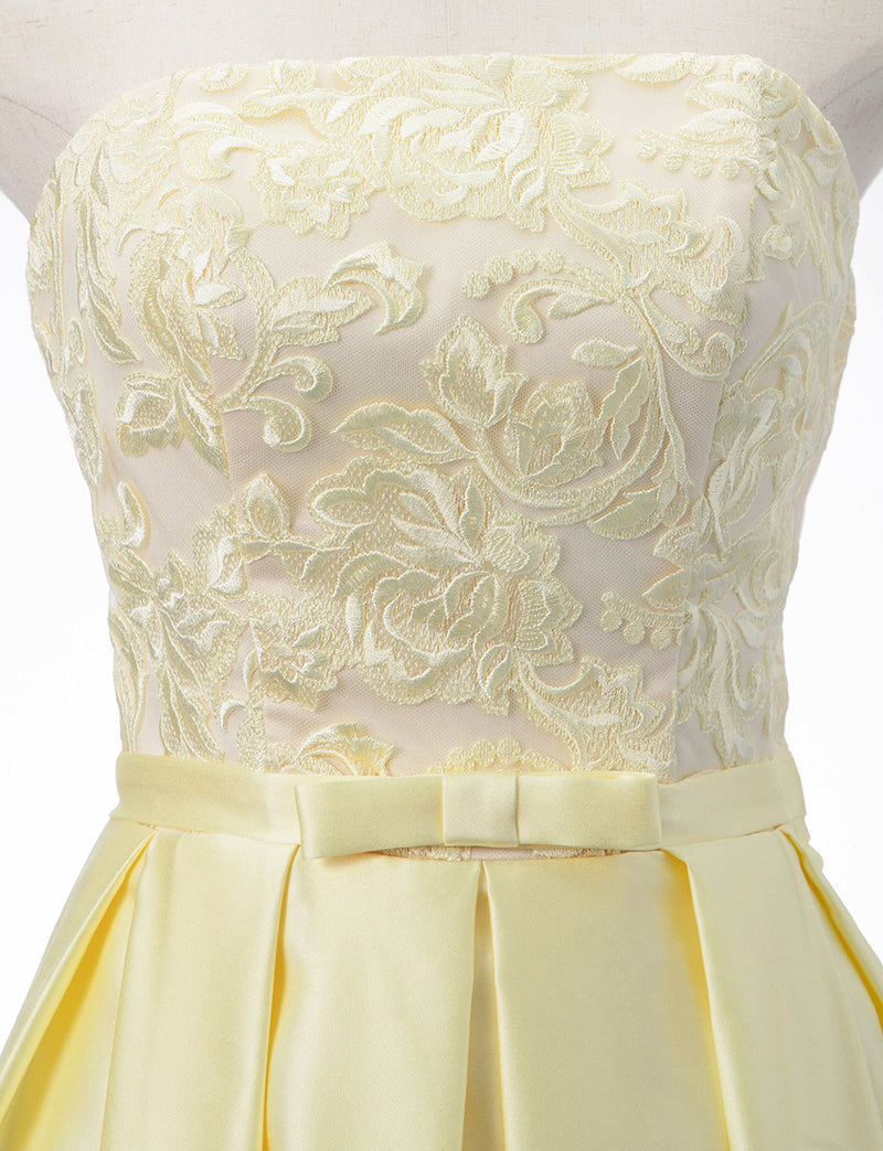 TWEED DRESS(ツイードドレス)のレモンイエローロングドレス・サテン｜TB1786-LYWのトルソー上半身正面画像です。
