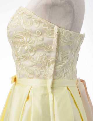 TWEED DRESS(ツイードドレス)のレモンイエローロングドレス・サテン｜TB1786-LYWのトルソー上半身側面画像です。