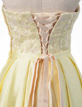 TWEED DRESS(ツイードドレス)のレモンイエローロングドレス・サテン｜TB1786-LYWのトルソー上半身背面画像です。