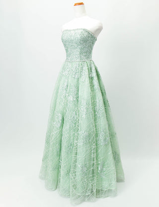 TWEED DRESS(ツイードドレス)のアイシーミントロングドレス・チュール｜TD1802-IMTのトルソー全身斜め画像です。