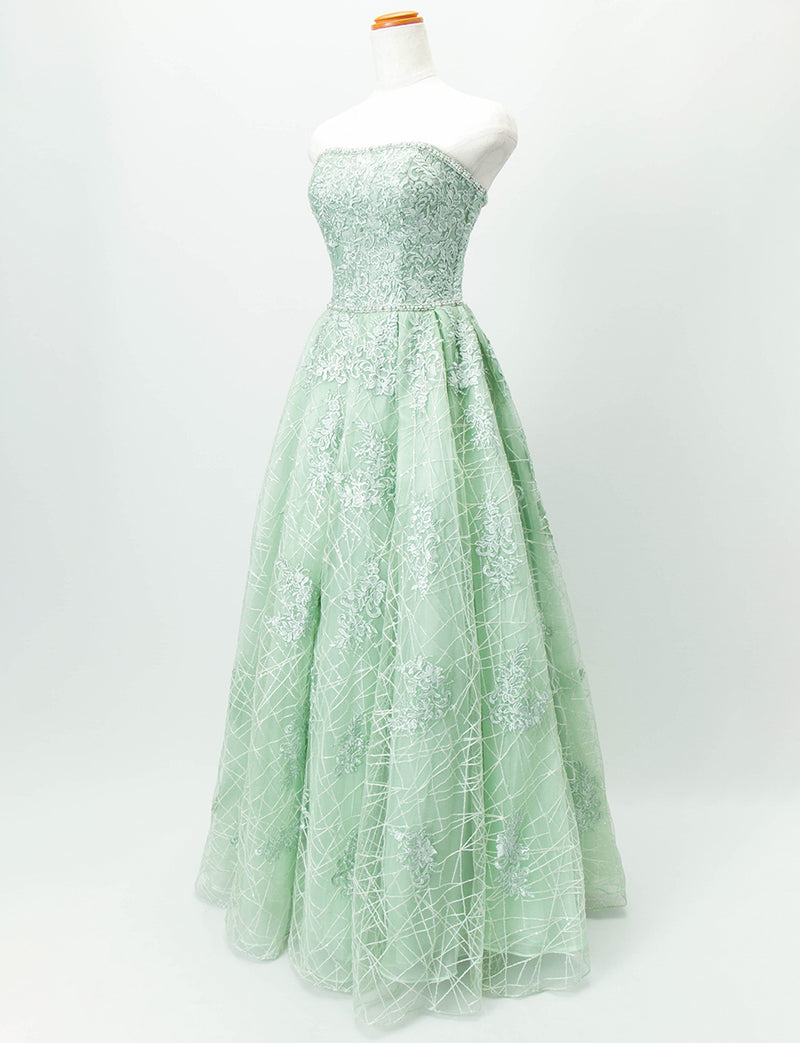 TWEED DRESS(ツイードドレス)のアイシーミントロングドレス・チュール｜TD1802-IMTのトルソー全身斜め画像です。