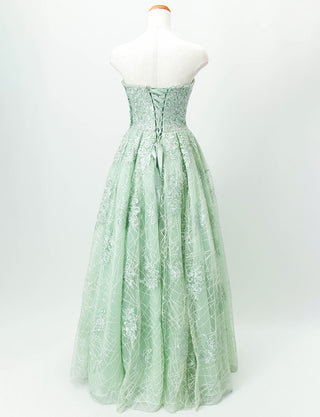 TWEED DRESS(ツイードドレス)のアイシーミントロングドレス・チュール｜TD1802-IMTのトルソー全身背面画像です。