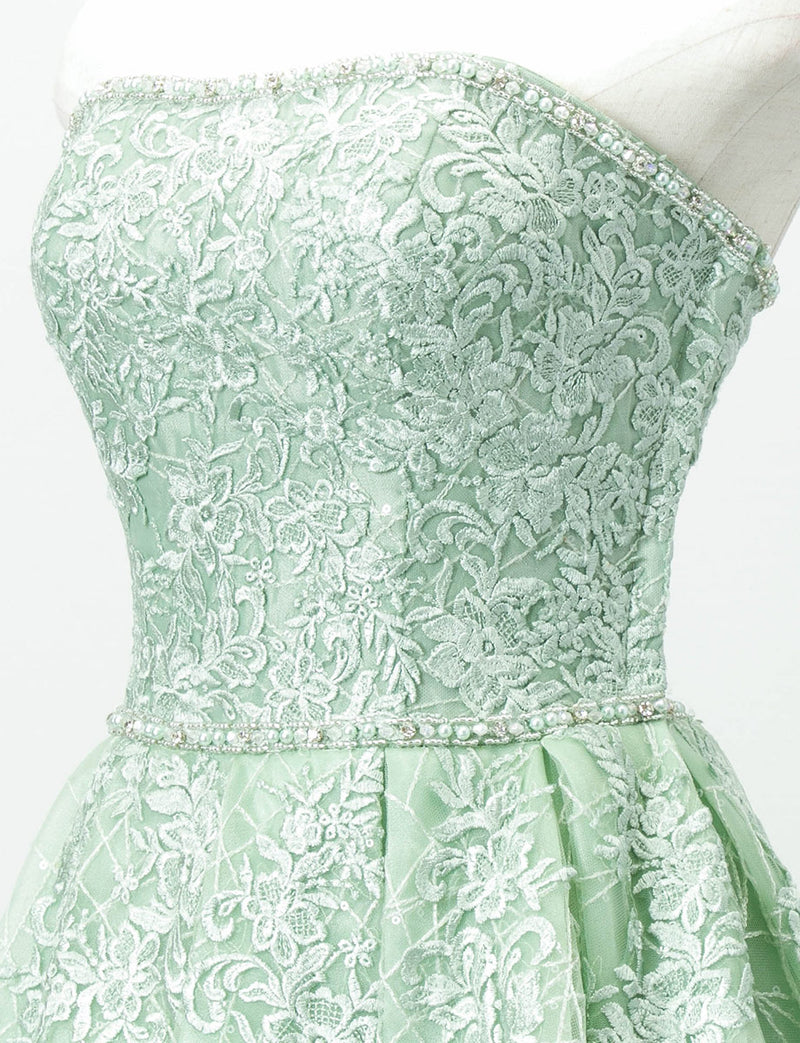 TWEED DRESS(ツイードドレス)のアイシーミントロングドレス・チュール｜TD1802-IMTのトルソー上半身斜め画像です。