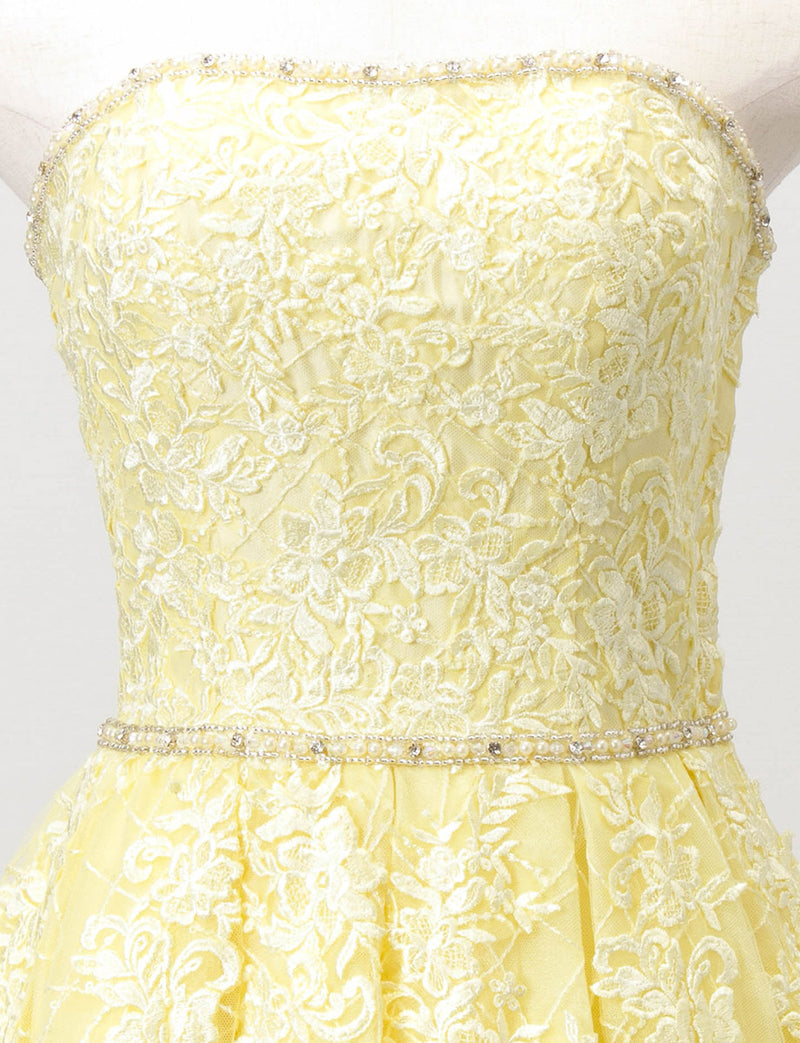 TWEED DRESS(ツイードドレス)のレモンイエローロングドレス・チュール｜TD1802-LYWのトルソー上半身正面画像です。