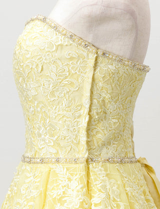 TWEED DRESS(ツイードドレス)のレモンイエローロングドレス・チュール｜TD1802-LYWのトルソー上半身側面画像です。