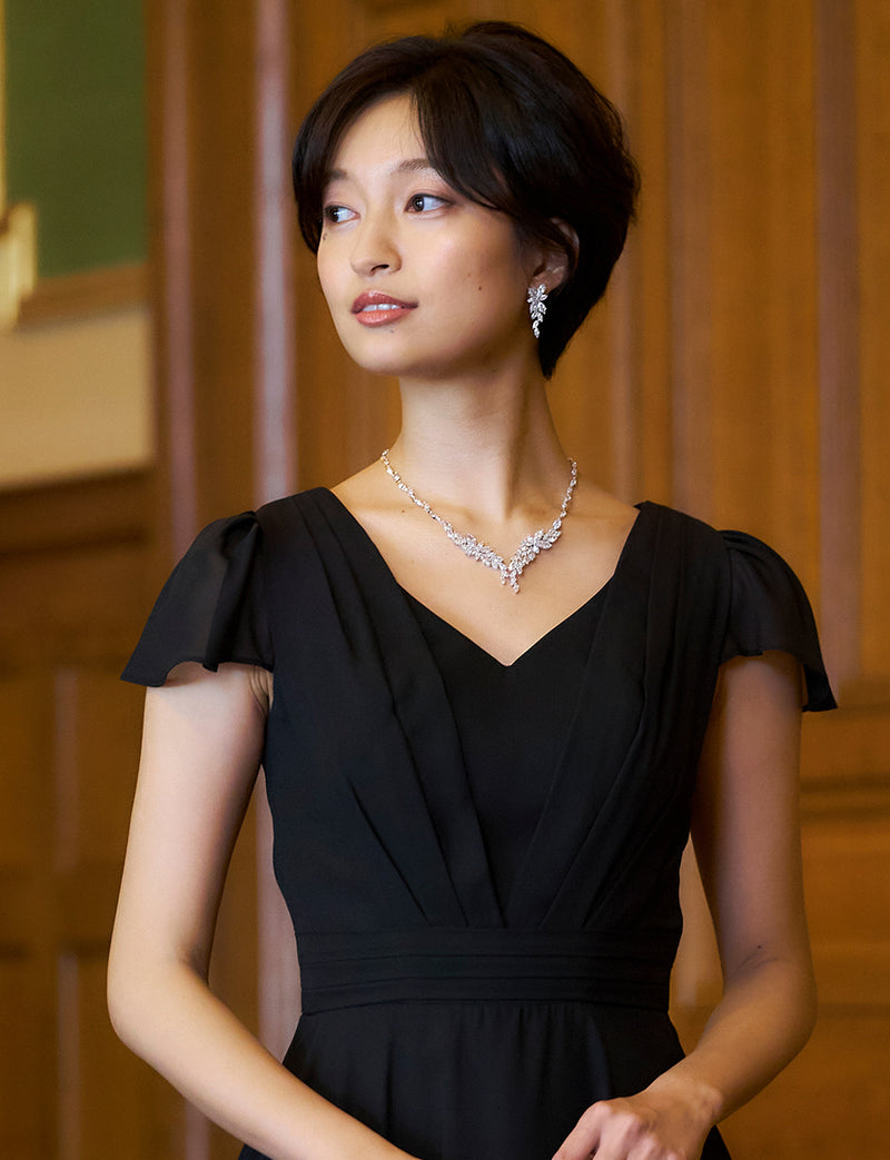 TWEED DRESS(ツイードドレス)のブラックロングドレス・シフォン｜TD1810-BKの上半身正面画像です。