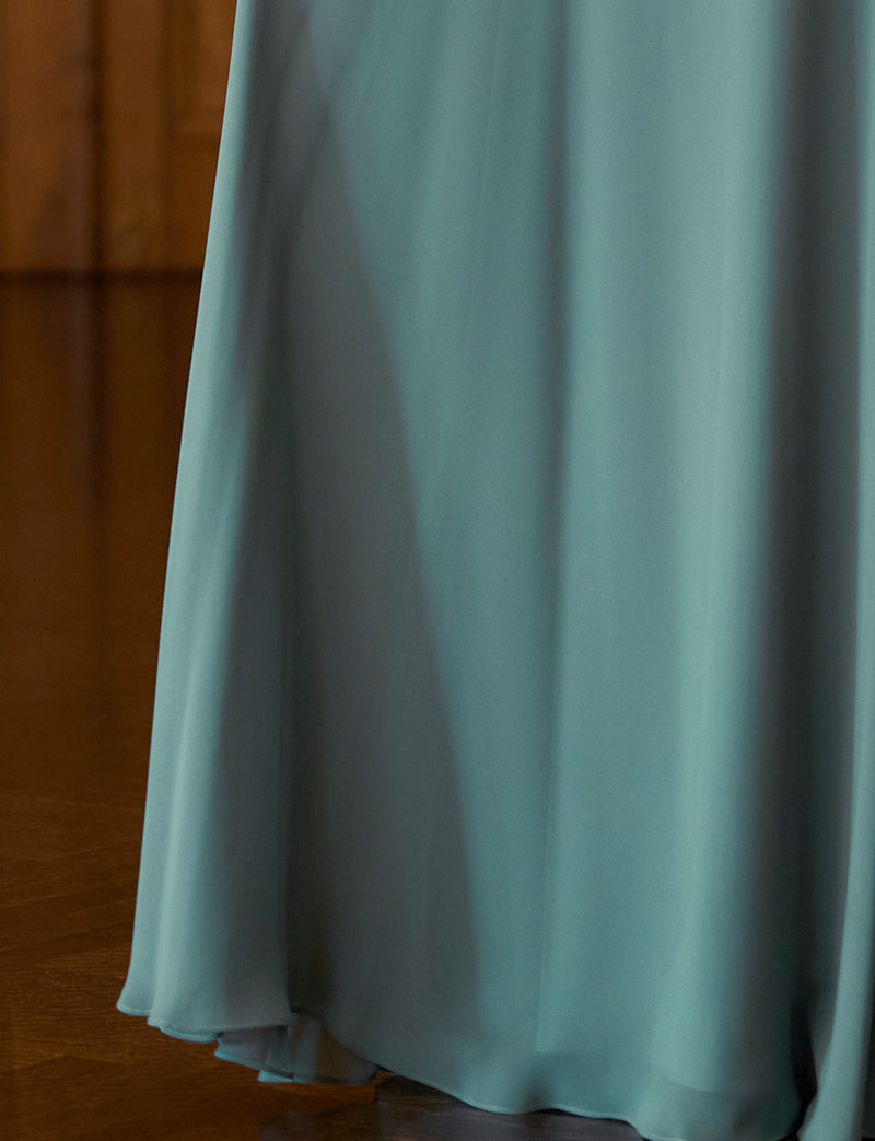 TWEED DRESS(ツイードドレス)のダークオリーブロングドレス・シフォン｜TD1810-DOVのスカート裾拡大画像です。