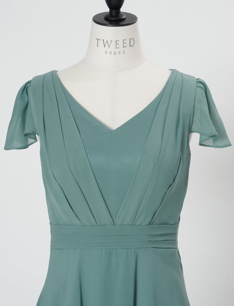 TWEED DRESS(ツイードドレス)のダークオリーブロングドレス・シフォン｜TD1810-DOVのトルソー上半身正面画像です。