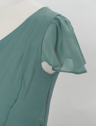 TWEED DRESS(ツイードドレス)のダークオリーブロングドレス・シフォン｜TD1810-DOVのトルソー上半身袖口拡大画像です。