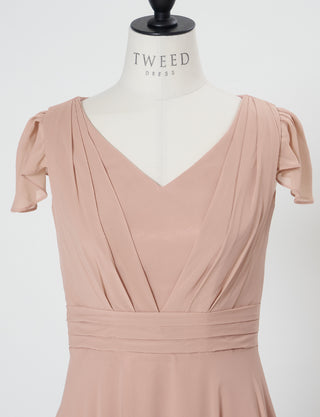 TWEED DRESS(ツイードドレス)のピンクベージュロングドレス・シフォン｜TD1810-PKBEのトルソー上半身正面画像です。