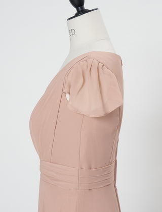 TWEED DRESS(ツイードドレス)のピンクベージュロングドレス・シフォン｜TD1810-PKBEのトルソー上半身側面画像です。