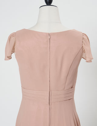 TWEED DRESS(ツイードドレス)のピンクベージュロングドレス・シフォン｜TD1810-PKBEのトルソー上半身背面画像です。