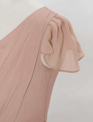 TWEED DRESS(ツイードドレス)のピンクベージュロングドレス・シフォン｜TD1810-PKBEのトルソー上半身袖口拡大画像です。