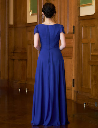 TWEED DRESS(ツイードドレス)のロイヤルブルーロングドレス・シフォン｜TD1810-RBLの全身背面画像です。
