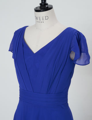 TWEED DRESS(ツイードドレス)のロイヤルブルーロングドレス・シフォン｜TD1810-RBLのトルソー上半身斜め画像です。