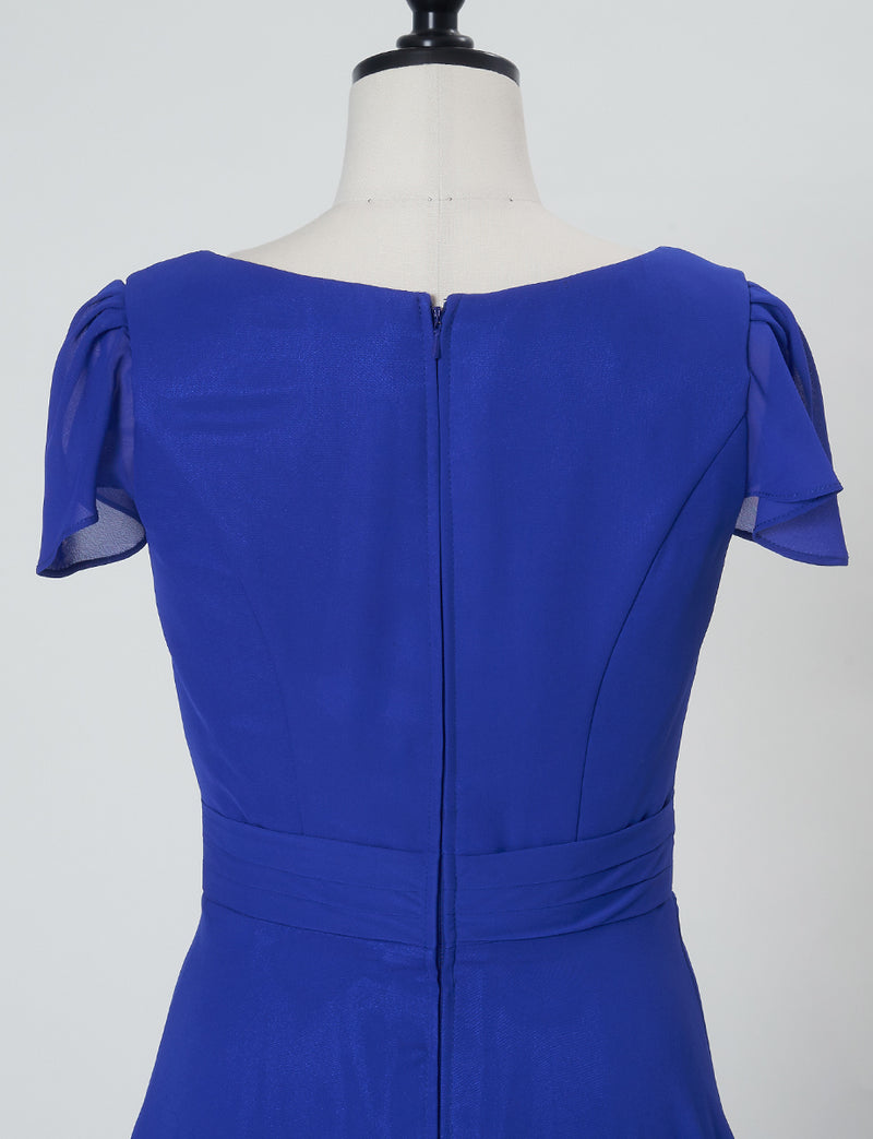 TWEED DRESS(ツイードドレス)のロイヤルブルーロングドレス・シフォン｜TD1810-RBLのトルソー上半身背面画像です。