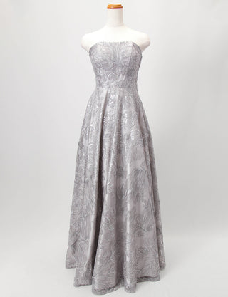 TWEED DRESS(ツイードドレス)のシルバーグレーロングドレス・チュール｜TD1811-SGYのトルソー全身正面画像です。