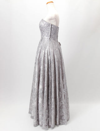 TWEED DRESS(ツイードドレス)のシルバーグレーロングドレス・チュール｜TD1811-SGYのトルソー全身側面画像です。