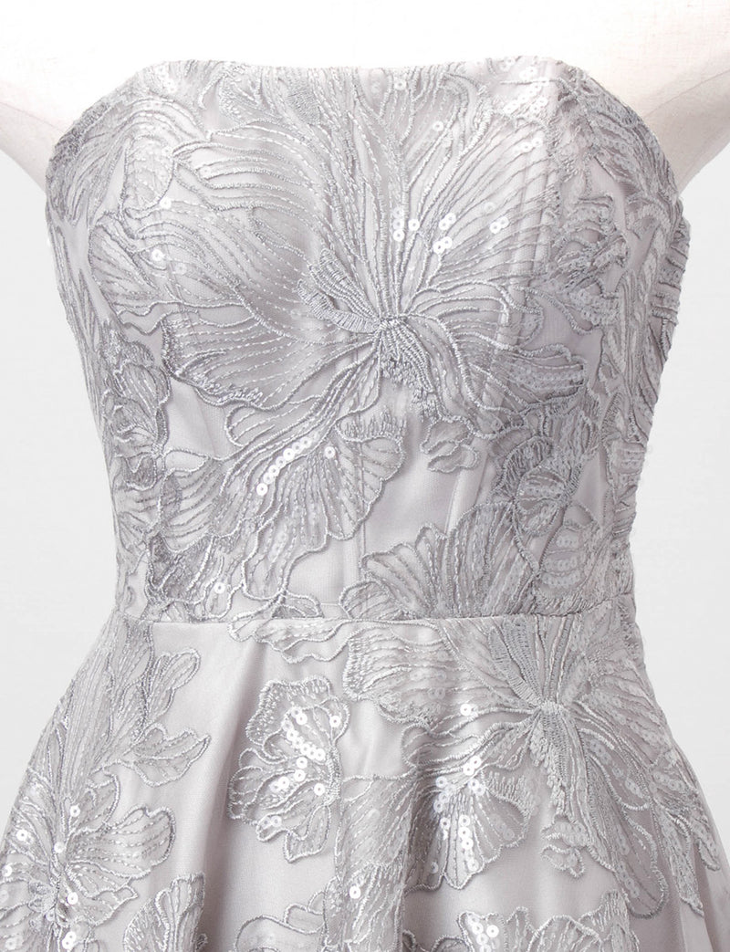 TWEED DRESS(ツイードドレス)のシルバーグレーロングドレス・チュール｜TD1811-SGYのトルソー上半身正面画像です。