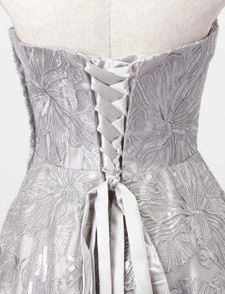 TWEED DRESS(ツイードドレス)のシルバーグレーロングドレス・チュール｜TD1811-SGYのトルソー上半身背面画像です。