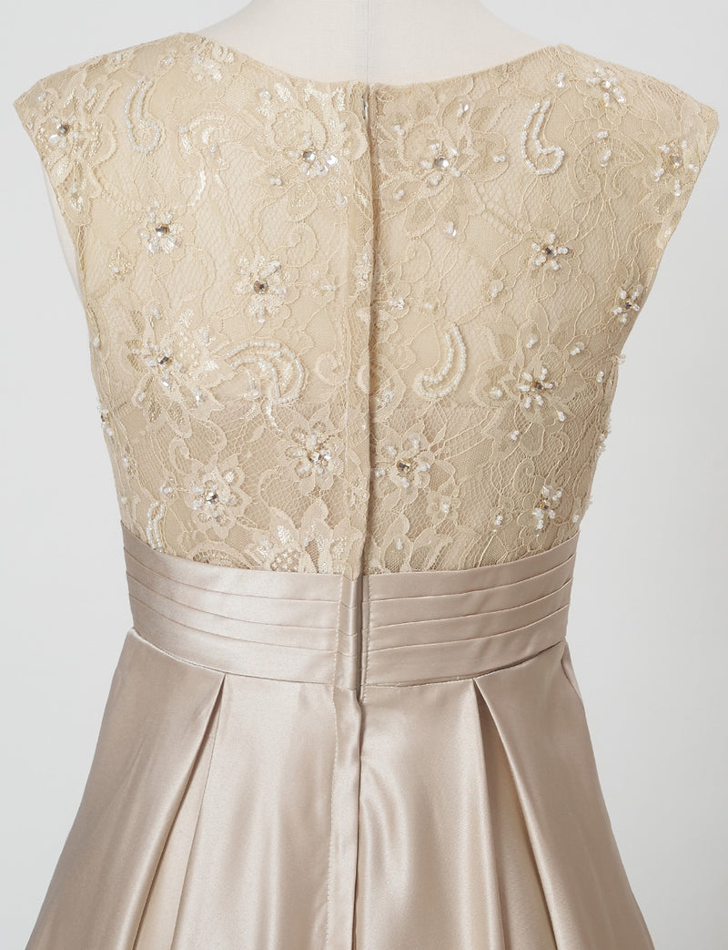 TWEED DRESS(ツイードドレス)のシャンパンゴールドロングドレス・サテン｜TD1812-CGDのトルソー上半身背面画像です。