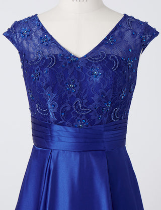 TWEED DRESS(ツイードドレス)のロイヤルブルーロングドレス・サテン｜TD1812-RBLのトルソー上半身正面画像です。