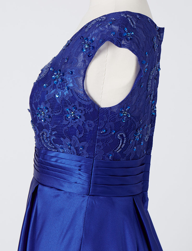 TWEED DRESS(ツイードドレス)のロイヤルブルーロングドレス・サテン｜TD1812-RBLのトルソー上半身側面画像です。