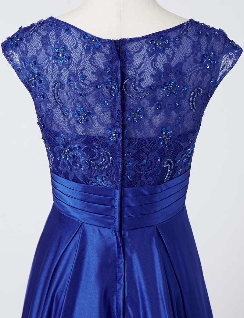 TWEED DRESS(ツイードドレス)のロイヤルブルーロングドレス・サテン｜TD1812-RBLのトルソー上半身背面画像です。