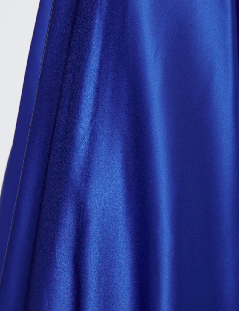 TWEED DRESS(ツイードドレス)のロイヤルブルーロングドレス・サテン｜TD1812-RBLのスカート生地拡大画像です。
