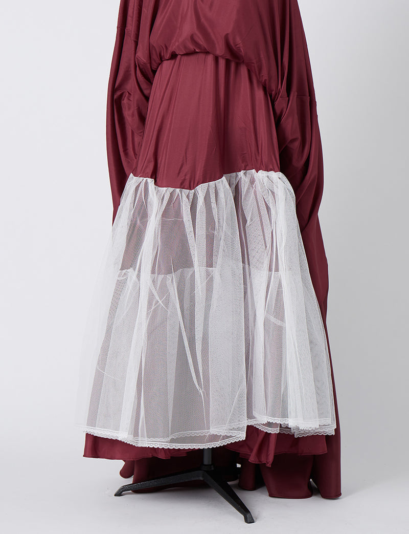 TWEED DRESS(ツイードドレス)のワインレッドロングドレス・サテン｜TD1812-WRDのスカートパニエ画像です。