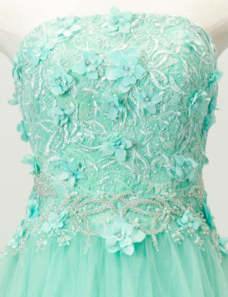 TWEED DRESS(ツイードドレス)のアクアミントロングドレス・チュール｜TD1813-AMTのトルソー上半身正面画像です。