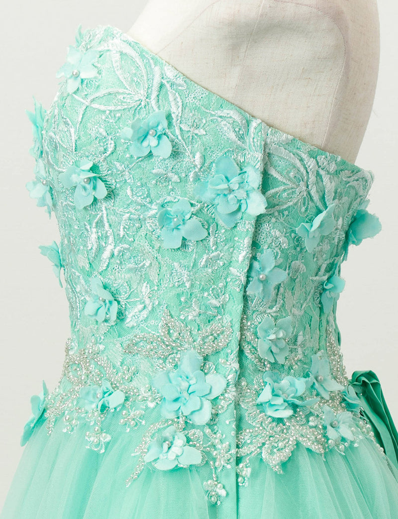 TWEED DRESS(ツイードドレス)のアクアミントロングドレス・チュール｜TD1813-AMTのトルソー上半身側面画像です。